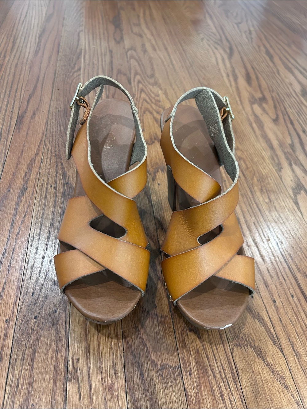 Women's Tan Strappy Wedge Sandals - Casual Summer Style